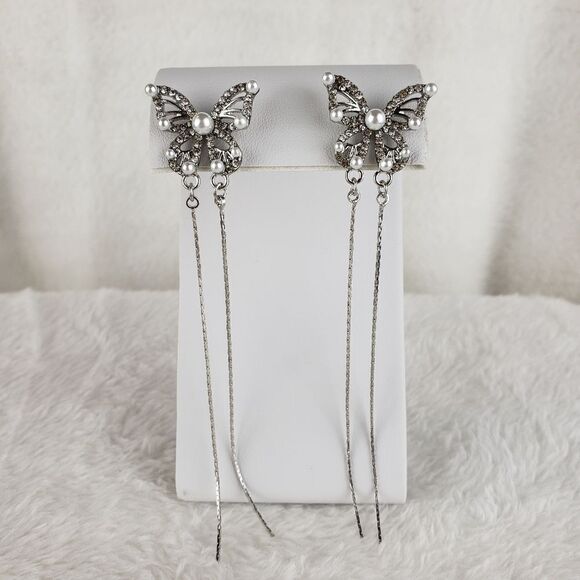 Butterfly Pearl Long Earrings - Picture 1 of 3